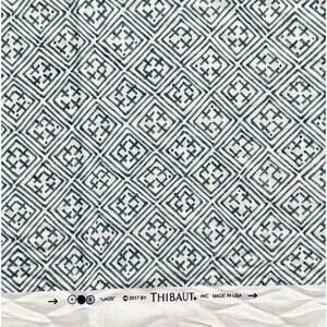 2.55 Yd X 60” Thibaut Chestnut Hill Laos Navy Print Cotton Linen Decor Fabric